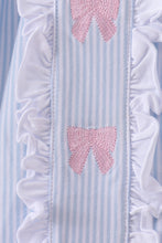 Load image into Gallery viewer, Premium blue stripe bow embroidery dress
