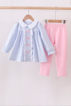 Load image into Gallery viewer, Premium blue stripe bow embroidery pants set
