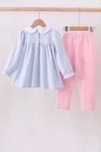 Load image into Gallery viewer, Premium blue stripe bow embroidery pants set
