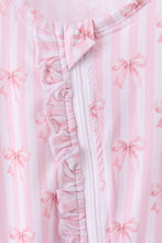Load image into Gallery viewer, Premium blush bow stripe bamboo romper
