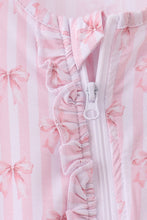 Load image into Gallery viewer, Premium blush bow stripe bamboo romper
