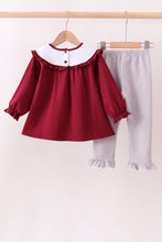 Load image into Gallery viewer, Premium Maroon Georgia bulldog bow embroidery ruffle pants set
