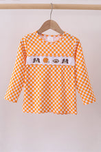 Load image into Gallery viewer, Orange Tennessee puppy bow embroidery checkered top
