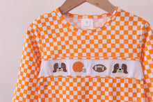 Load image into Gallery viewer, Orange Tennessee puppy bow embroidery checkered top

