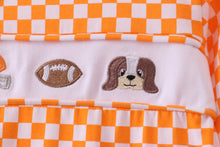 Load image into Gallery viewer, Orange Tennessee puppy bow embroidery checkered top
