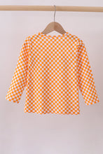 Load image into Gallery viewer, Orange Tennessee puppy bow embroidery checkered top
