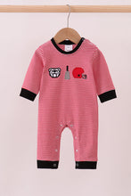 Load image into Gallery viewer, Premium Red Georgia stripe bulldog romper
