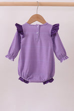 Load image into Gallery viewer, Premium Purple LSU tiger embroidery gingham ruffle bubble
