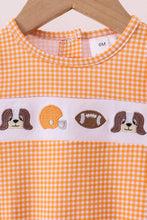 Load image into Gallery viewer, Premium Orange Tennessee puppy football embroidery gingham ruffle bubble
