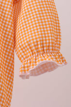 Load image into Gallery viewer, Premium Orange Tennessee puppy football embroidery gingham ruffle bubble
