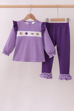 Load image into Gallery viewer, Premium Purple LSU tiger football embroideyr gingham ruffle pants set
