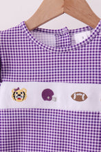 Load image into Gallery viewer, Premium Purple LSU tiger football embroideyr gingham ruffle pants set
