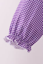 Load image into Gallery viewer, Premium Purple LSU tiger football embroideyr gingham ruffle pants set
