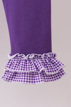 Load image into Gallery viewer, Premium Purple LSU tiger football embroideyr gingham ruffle pants set
