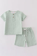 Load image into Gallery viewer, Premium Sage muslin stripe boy shorts set
