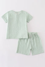 Load image into Gallery viewer, Premium Sage muslin stripe boy shorts set
