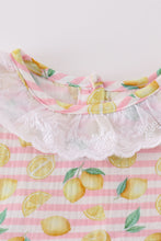 Load image into Gallery viewer, Premium Pink muslin stripe lemon ruffle dress
