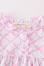 Load image into Gallery viewer, Premium Pink bow tie print ruffle pajamas dress

