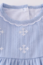 Load image into Gallery viewer, Premium Blue cross embroidery romper
