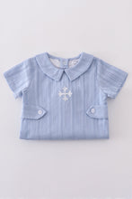 Load image into Gallery viewer, Premium Blue cross embroidery romper
