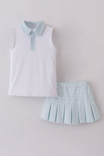 Load image into Gallery viewer, Blue active gingham skorts set
