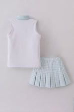 Load image into Gallery viewer, Blue active gingham skorts set
