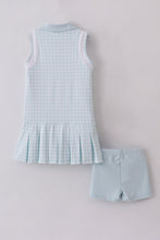 Load image into Gallery viewer, Blue active gingham shorts dress set
