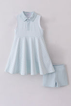 Load image into Gallery viewer, Blue active gingham dress set
