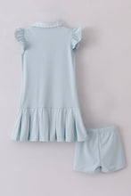 Load image into Gallery viewer, Blue active ruffle dress set
