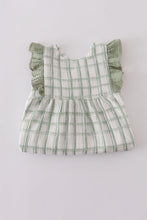 Load image into Gallery viewer, Premium sage ruffle plaid dress
