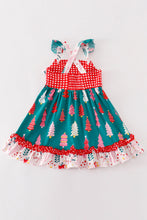 Load image into Gallery viewer, Platinum Red christmas tree plaid ruffle dress
