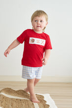 Load image into Gallery viewer, Blue plaid baseball embroidery boy set
