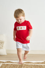 Load image into Gallery viewer, Blue plaid baseball embroidery boy set
