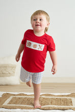 Load image into Gallery viewer, Blue plaid baseball embroidery boy set
