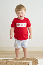 Load image into Gallery viewer, Blue plaid baseball embroidery boy set
