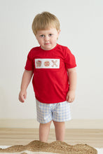 Load image into Gallery viewer, Blue plaid baseball embroidery boy set
