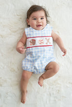 Load image into Gallery viewer, Blue plaid baseball embroidery boy bubble
