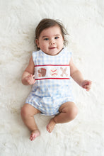 Load image into Gallery viewer, Blue plaid baseball embroidery boy bubble
