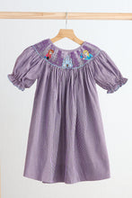 Load image into Gallery viewer, Purple castle hand smocked gingham dress
