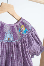 Load image into Gallery viewer, Purple castle hand smocked gingham dress
