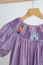 Load image into Gallery viewer, Purple castle hand smocked gingham dress
