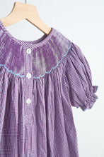 Load image into Gallery viewer, Purple castle hand smocked gingham dress
