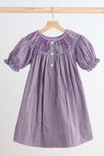 Load image into Gallery viewer, Purple castle hand smocked gingham dress
