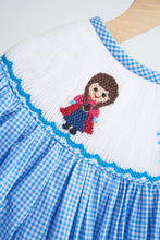 Load image into Gallery viewer, Blue snow princess hand smocked gingham dress
