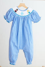 Load image into Gallery viewer, Blue snow princess hand smocked gingham girl romper
