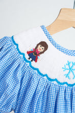 Load image into Gallery viewer, Blue snow princess hand smocked gingham girl romper
