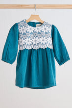 Load image into Gallery viewer, Teal velvet lace girl dress
