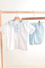 Load image into Gallery viewer, Blue easter cross hand-smocked boy set
