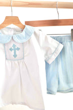 Load image into Gallery viewer, Blue easter cross hand-smocked boy set
