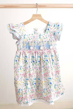 Load image into Gallery viewer, Floral easter bunny hand-smocked dress
